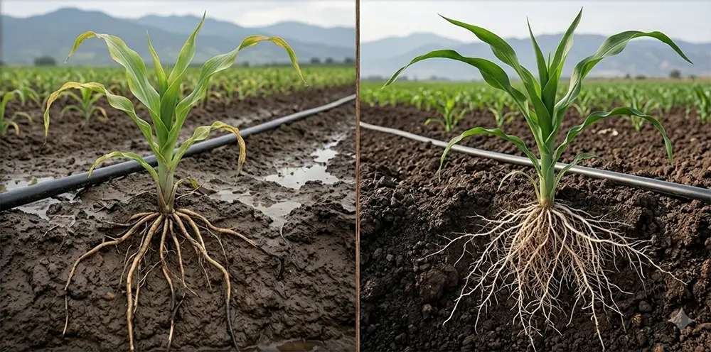 Roots in over irrigation field